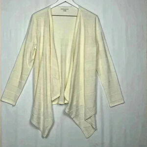 New York & Co Womens Cardigan Cream M Waterfall Knit Pattern Long Sleeves Classy